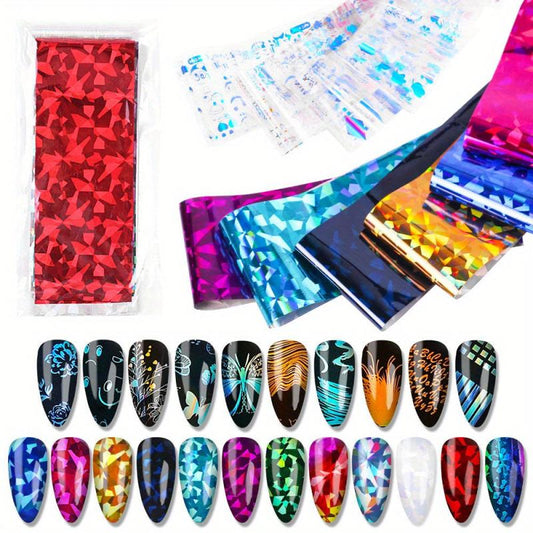 22 Sheets Laser Adhesive Nail Foils for DIY Nail Art Decoration