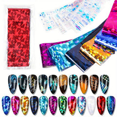 22 Sheets Laser Adhesive Nail Foils for DIY Nail Art Decoration