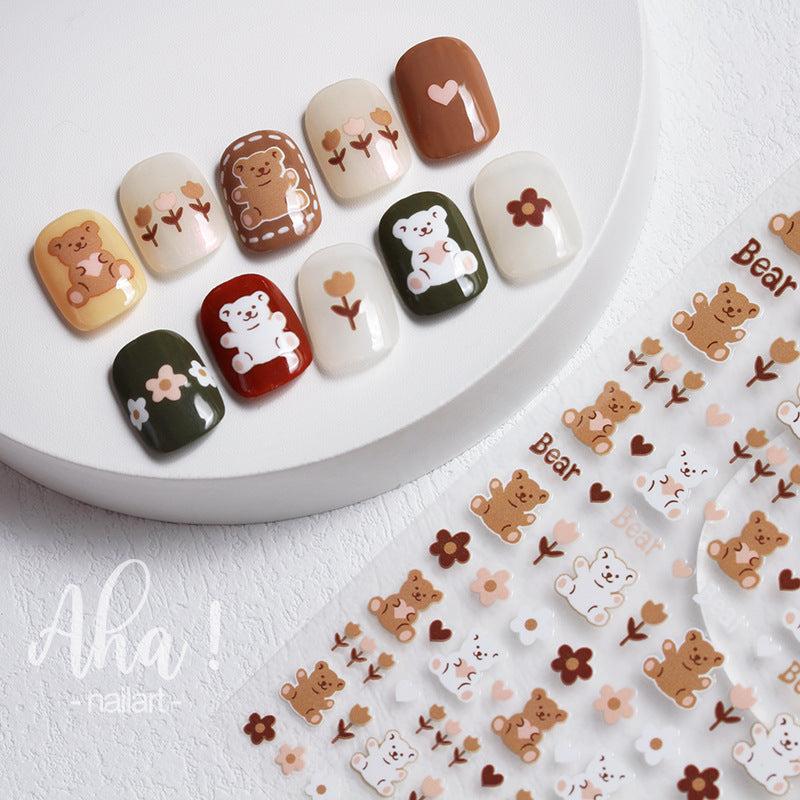 Cartoon Rabbit Rainbow Coffee Bear Nail Sticker Sheet