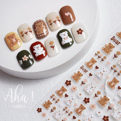 Cartoon Rabbit Rainbow Coffee Bear Nail Sticker Sheet
