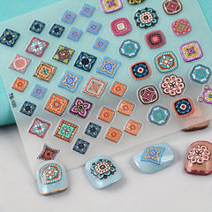 5D Embossed Totem Nail Art Stickers Retro Style Nail Decals Geometric Decoration