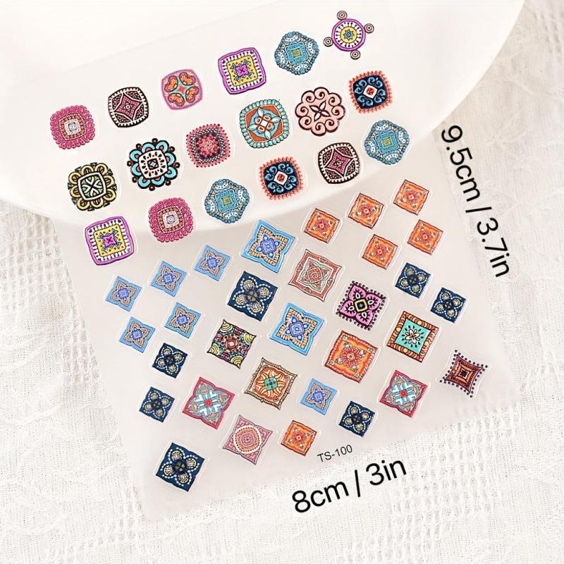 5D Embossed Totem Nail Art Stickers Retro Style Nail Decals Geometric Decoration