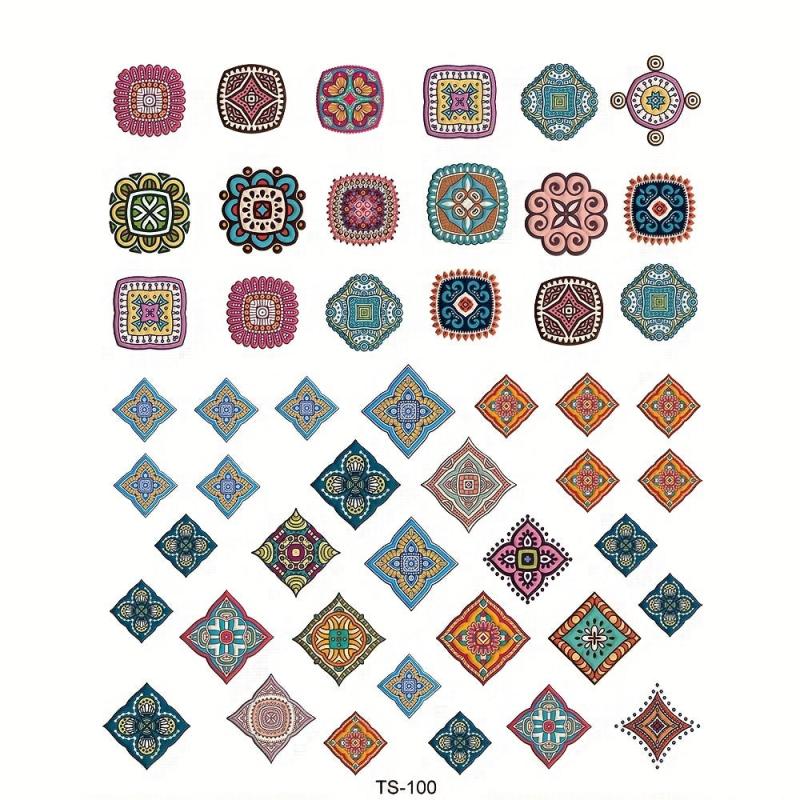 5D Embossed Totem Nail Art Stickers Retro Style Nail Decals Geometric Decoration