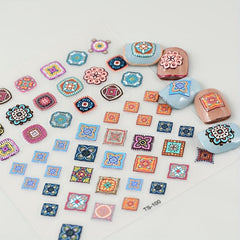 5D Embossed Totem Nail Art Stickers Retro Style Nail Decals Geometric Decoration