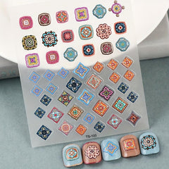 5D Embossed Totem Nail Art Stickers Retro Style Nail Decals Geometric Decoration