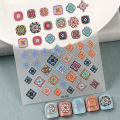 5D Embossed Totem Nail Art Stickers Retro Style Nail Decals Geometric Decoration