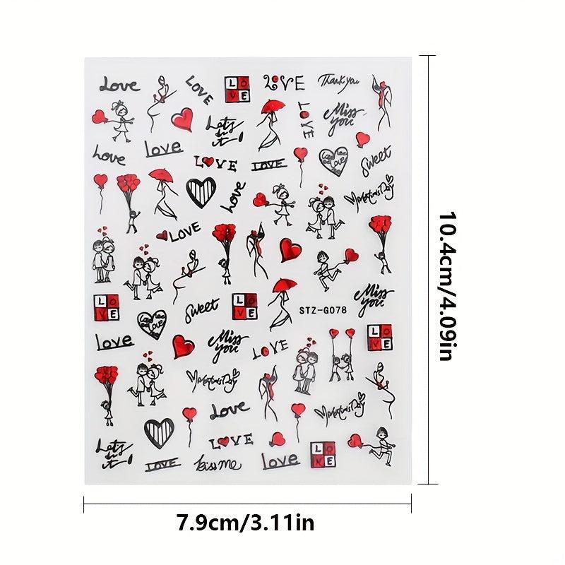 Heart Rose 3D Nail Art Stickers Acrylic Nail Decals