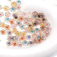50pcs 3D Ice Flower Nail Art Charms with Golden Edge Resin Nail Art Jewelry