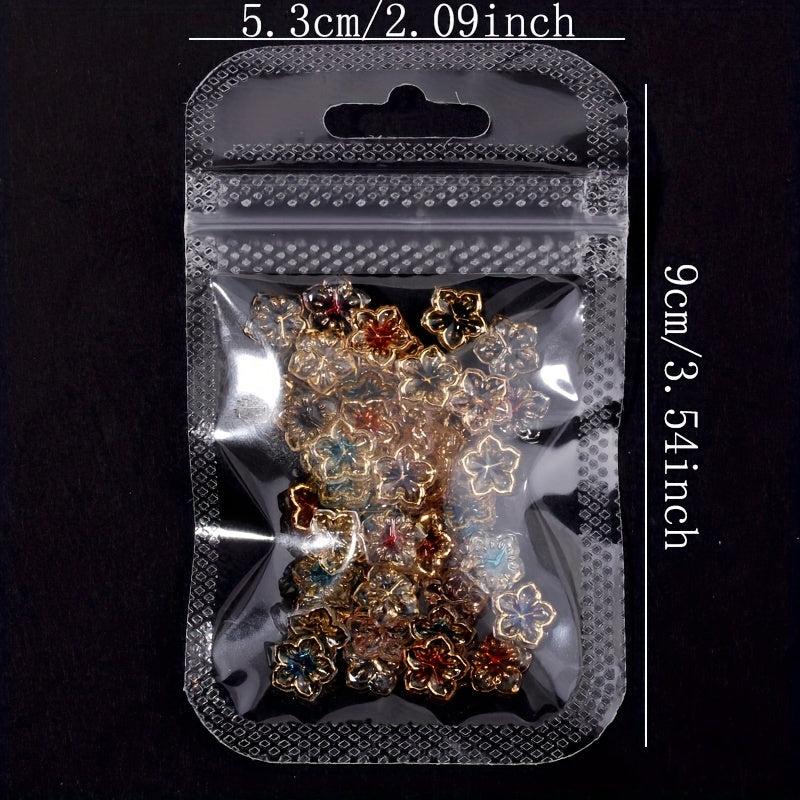 50pcs 3D Ice Flower Nail Art Charms with Golden Edge Resin Nail Art Jewelry
