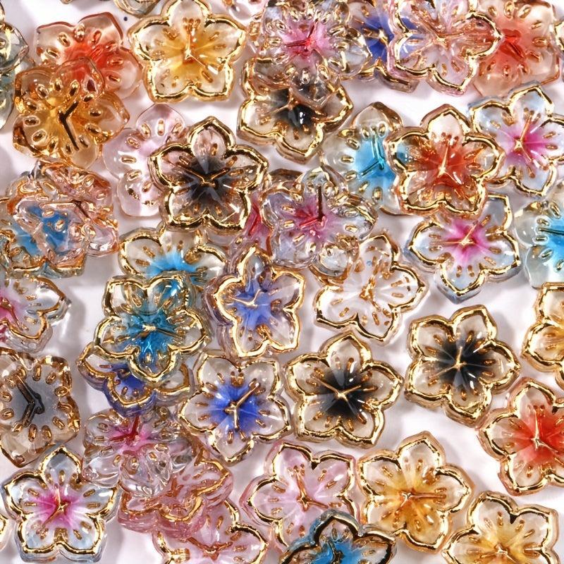 50pcs 3D Ice Flower Nail Art Charms with Golden Edge Resin Nail Art Jewelry