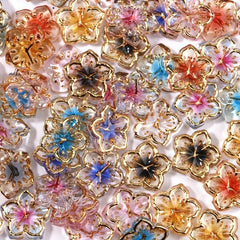 50pcs 3D Ice Flower Nail Art Charms with Golden Edge Resin Nail Art Jewelry