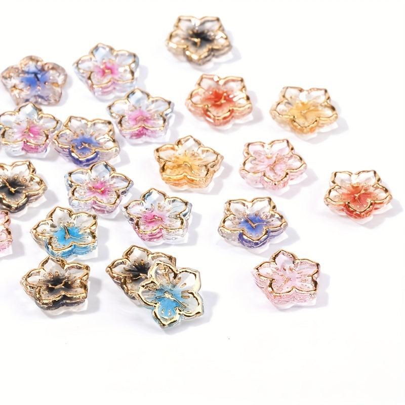 50pcs 3D Ice Flower Nail Art Charms with Golden Edge Resin Nail Art Jewelry