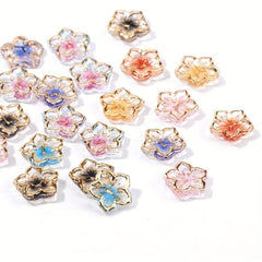 50pcs 3D Ice Flower Nail Art Charms with Golden Edge Resin Nail Art Jewelry