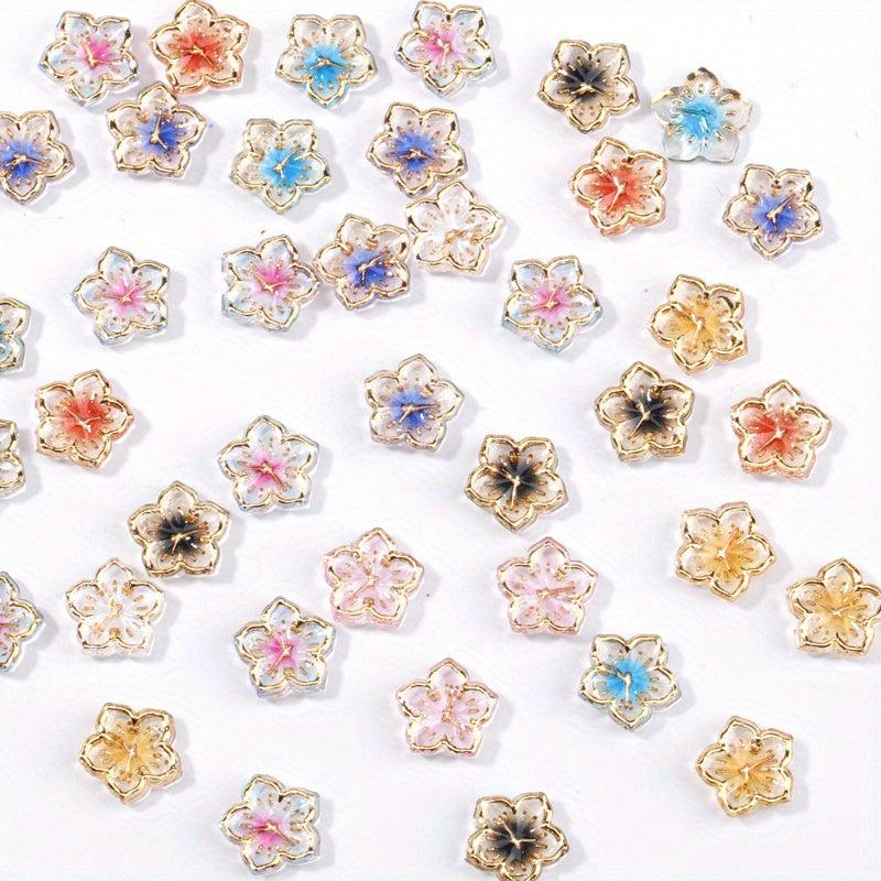 50pcs 3D Ice Flower Nail Art Charms with Golden Edge Resin Nail Art Jewelry