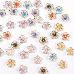 50pcs 3D Ice Flower Nail Art Charms with Golden Edge Resin Nail Art Jewelry