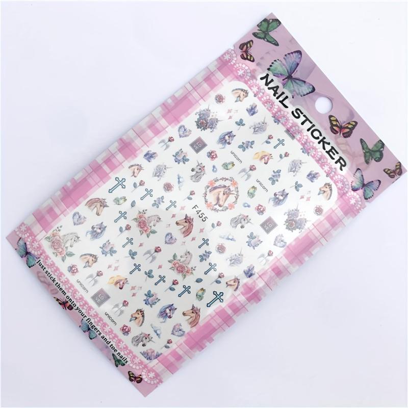 Unicorn Nail Art Stickers 3D Self Adhesive Flowers Green Nail Art Decals