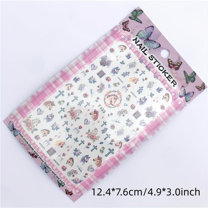 Unicorn Nail Art Stickers 3D Self Adhesive Flowers Green Nail Art Decals