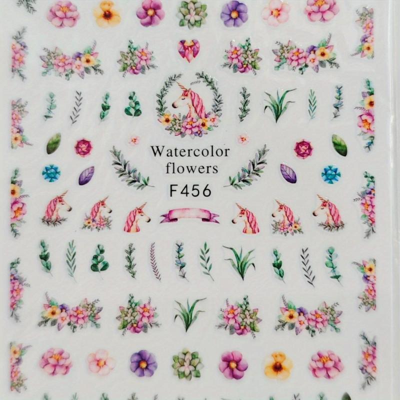 Unicorn Nail Art Stickers 3D Self Adhesive Flowers Green Nail Art Decals