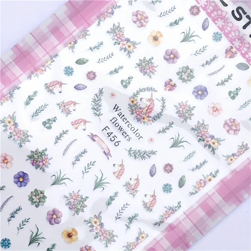 Unicorn Nail Art Stickers 3D Self Adhesive Flowers Green Nail Art Decals