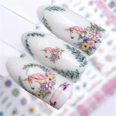 Unicorn Nail Art Stickers 3D Self Adhesive Flowers Green Nail Art Decals