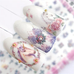 Unicorn Nail Art Stickers 3D Self Adhesive Flowers Green Nail Art Decals