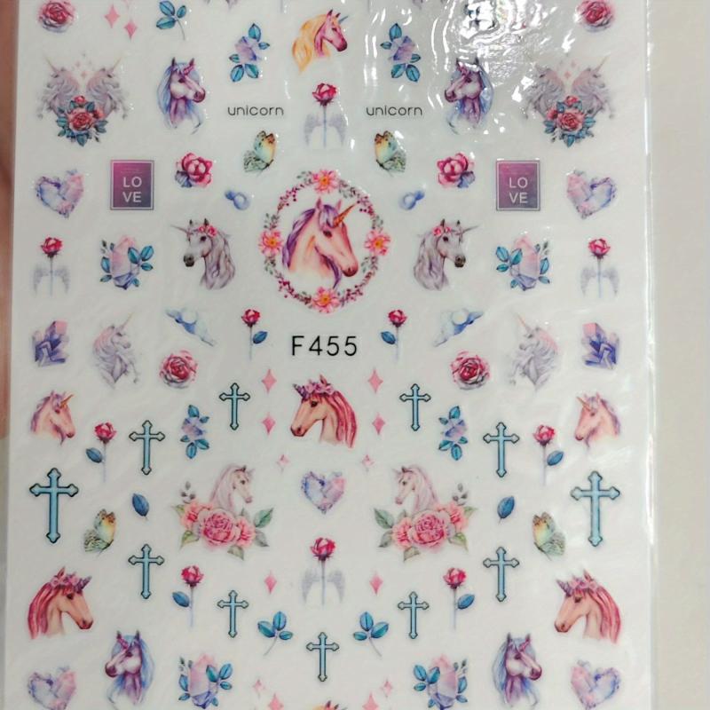 Unicorn Nail Art Stickers 3D Self Adhesive Flowers Green Nail Art Decals