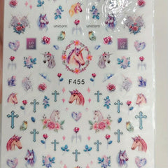 Unicorn Nail Art Stickers 3D Self Adhesive Flowers Green Nail Art Decals