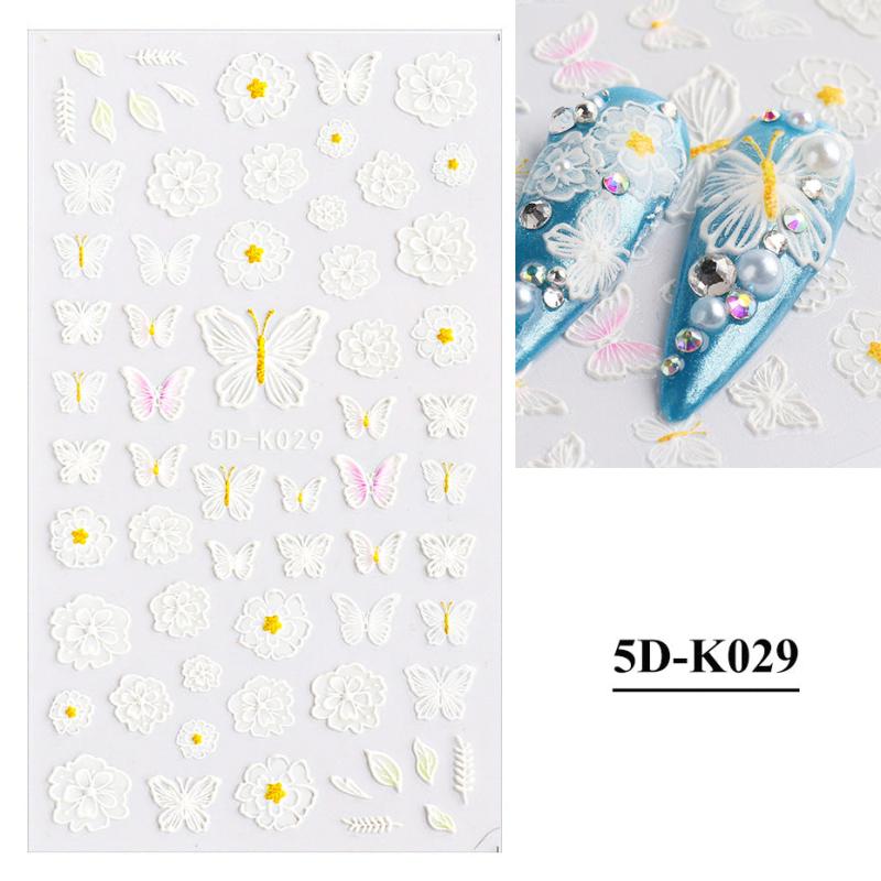 5D Embossed Lace Flower & Butterfly Nail Stickers for Stunning Nail Design