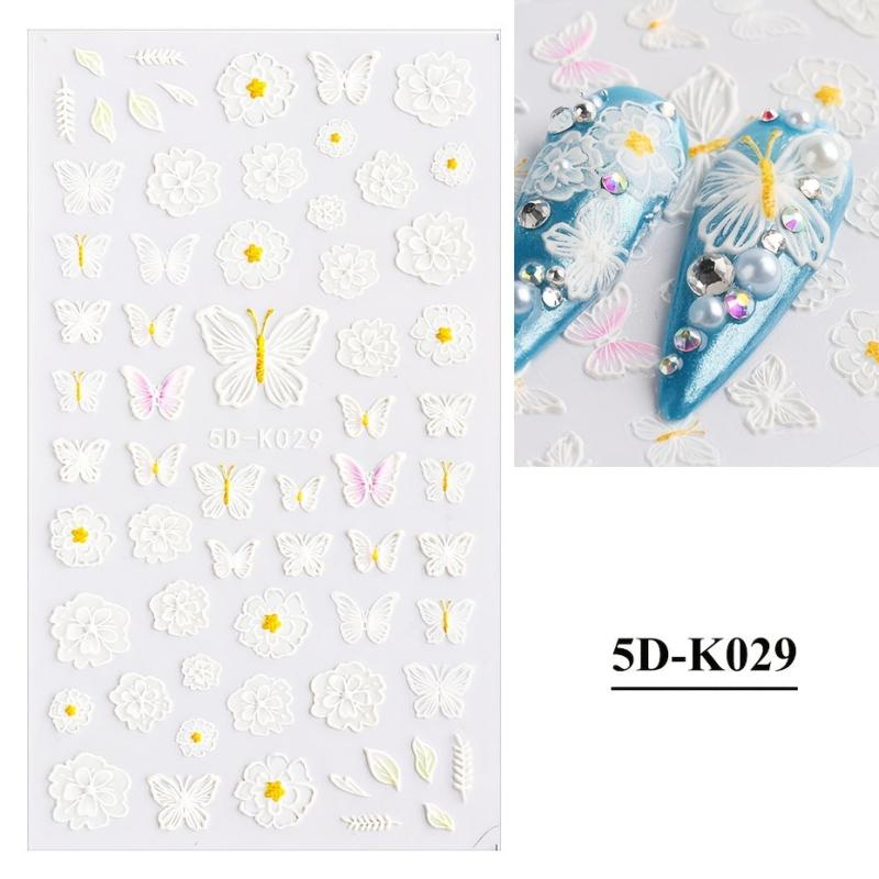 5D Embossed Lace Flower & Butterfly Nail Stickers for Stunning Nail Design
