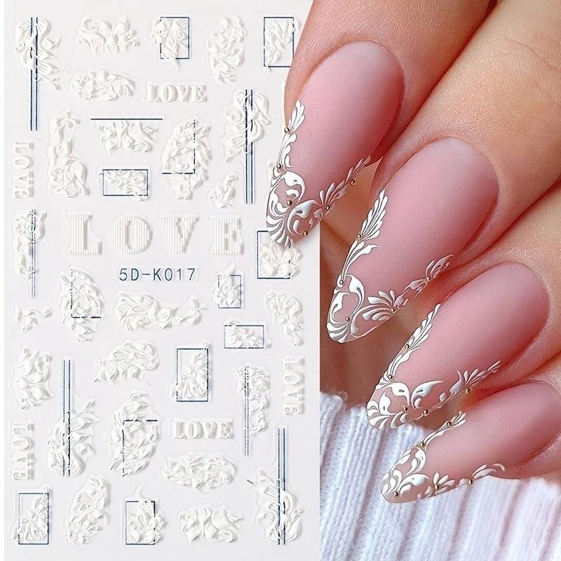 5D Embossed Lace Flower & Butterfly Nail Stickers for Stunning Nail Design