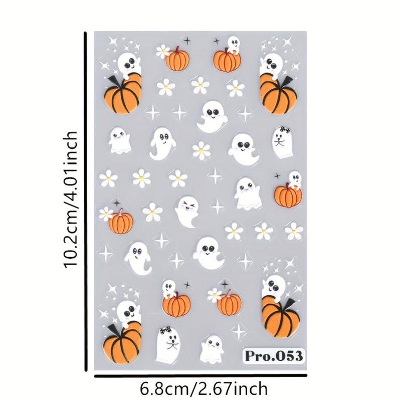 5D Embossed Halloween Nail Art Stickers - Self Adhesive Skull Pumpkin Ghost