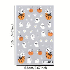 5D Embossed Halloween Nail Art Stickers - Self Adhesive Skull Pumpkin Ghost