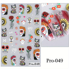 5D Embossed Halloween Nail Art Stickers - Self Adhesive Skull Pumpkin Ghost