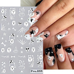 5D Embossed Halloween Nail Art Stickers - Self Adhesive Skull Pumpkin Ghost