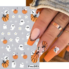 5D Embossed Halloween Nail Art Stickers - Self Adhesive Skull Pumpkin Ghost