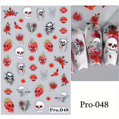5D Embossed Halloween Nail Art Stickers - Self Adhesive Skull Pumpkin Ghost