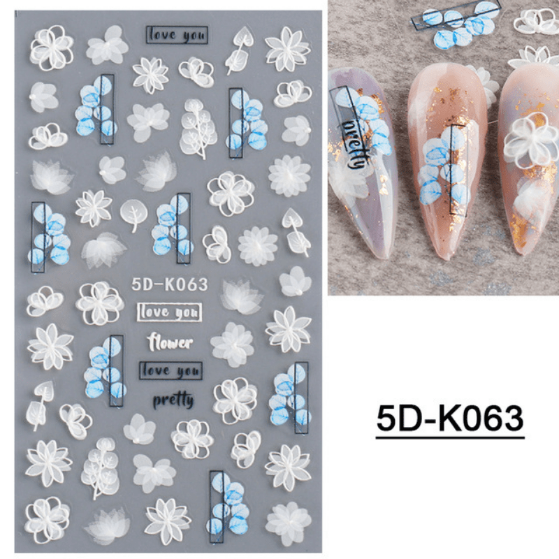 5D Stereoscopic Flowers Nail Stickers Self Adhesive Lace Rose Flower Decals