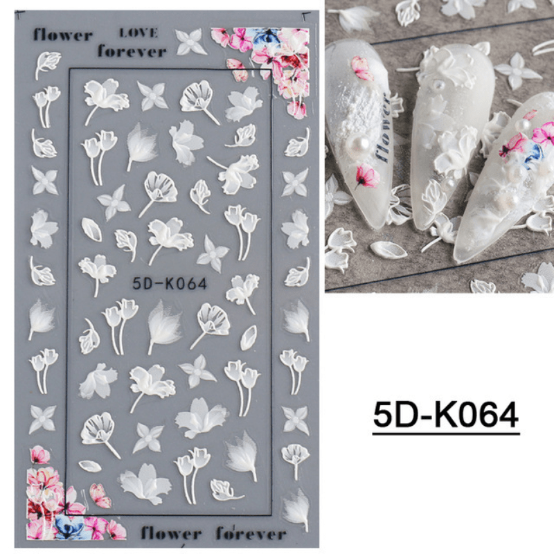 5D Stereoscopic Flowers Nail Stickers Self Adhesive Lace Rose Flower Decals