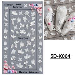 5D Stereoscopic Flowers Nail Stickers Self Adhesive Lace Rose Flower Decals