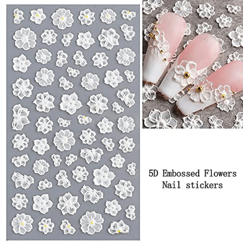 5D Stereoscopic Flowers Nail Stickers Self Adhesive Lace Rose Flower Decals