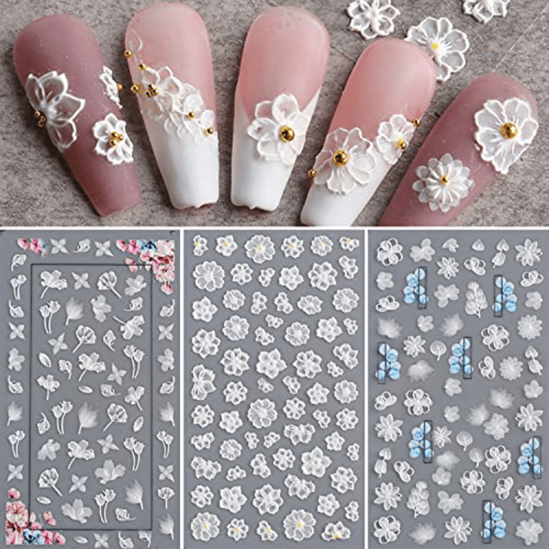 5D Stereoscopic Flowers Nail Stickers Self Adhesive Lace Rose Flower Decals