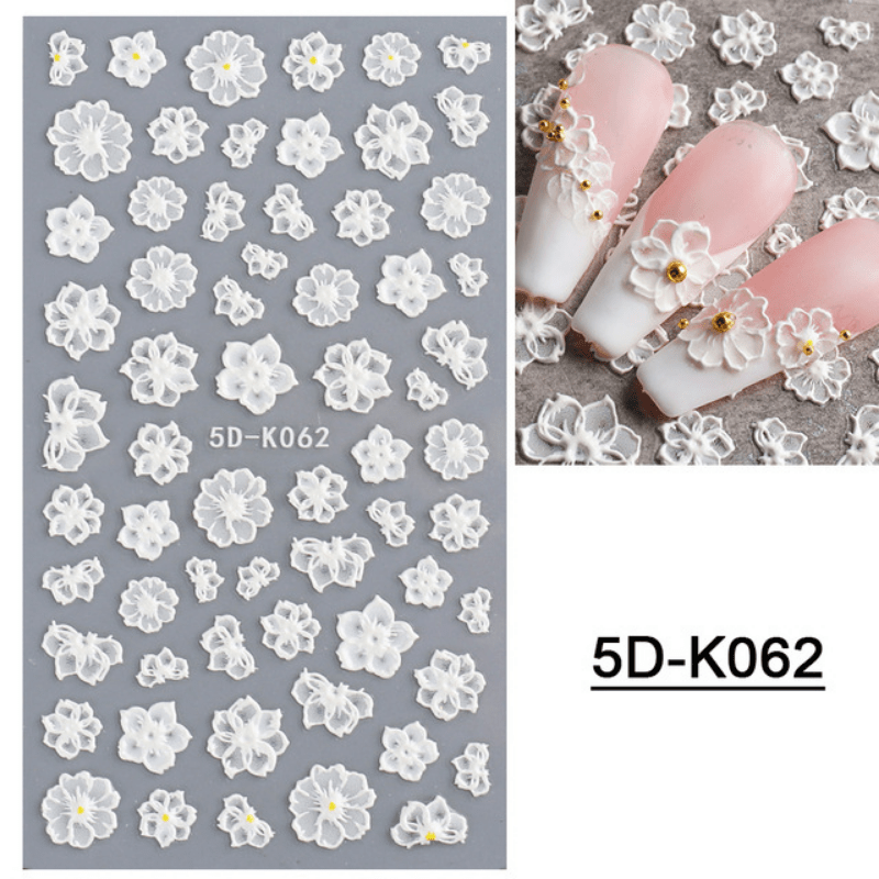 5D Stereoscopic Flowers Nail Stickers Self Adhesive Lace Rose Flower Decals