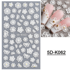 5D Stereoscopic Flowers Nail Stickers Self Adhesive Lace Rose Flower Decals