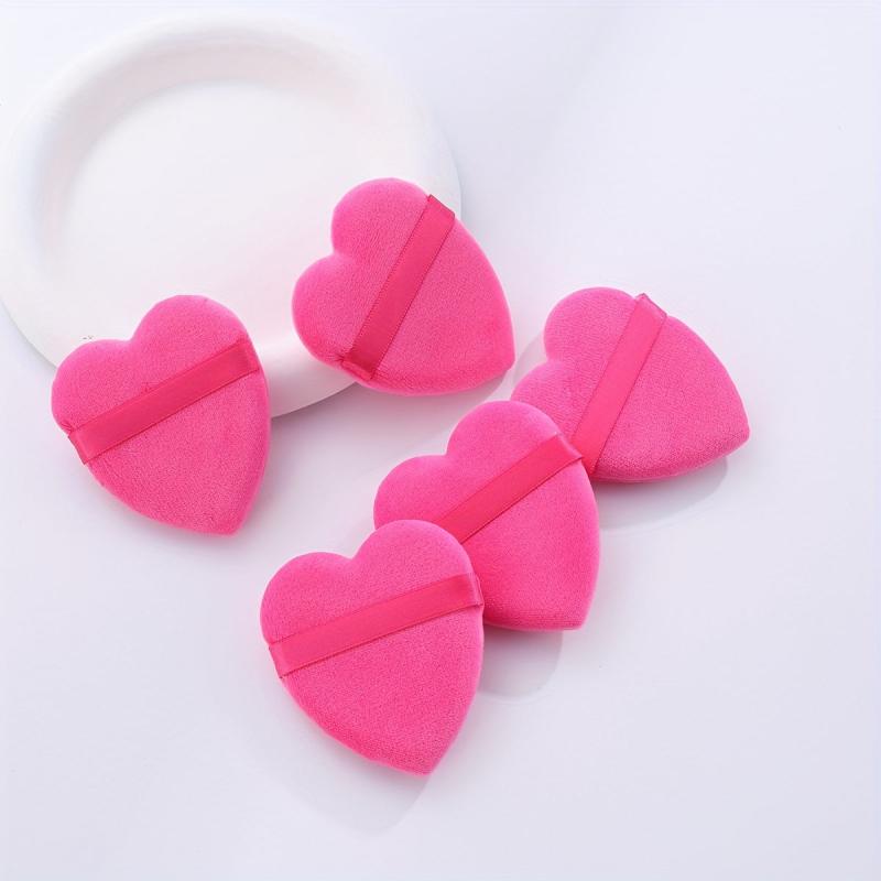 5pcs Heart Makeup Puff Dry & Wet Loose Powder Puff With Band Handle Sponge