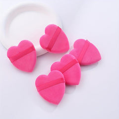 5pcs Heart Makeup Puff Dry & Wet Loose Powder Puff With Band Handle Sponge