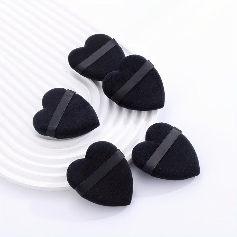 5pcs Heart Makeup Puff Dry & Wet Loose Powder Puff With Band Handle Sponge