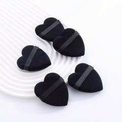5pcs Heart Makeup Puff Dry & Wet Loose Powder Puff With Band Handle Sponge