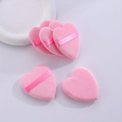 5pcs Heart Makeup Puff Dry & Wet Loose Powder Puff With Band Handle Sponge