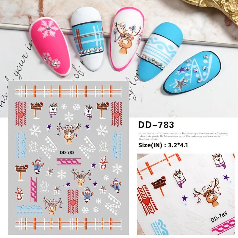 Festive Christmas Nail Stickers Snowflakes Snowmen Reindeer Santa Claus Decals