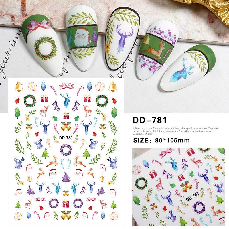 Festive Christmas Nail Stickers Snowflakes Snowmen Reindeer Santa Claus Decals